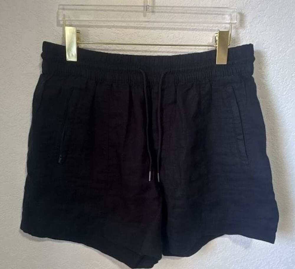 Athleta Shorts Size M Black Linen Drawstring Pockets Casual